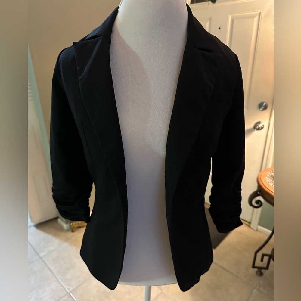 Guess 3/4 Ruched Sleeve Blazer Size S Black